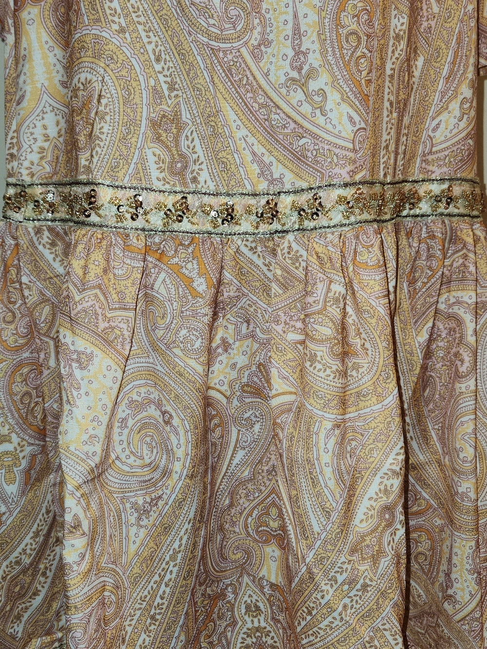 Paisley Long Sleeve Maxi Dress in Taupe and Cream - Picture 6 of 7